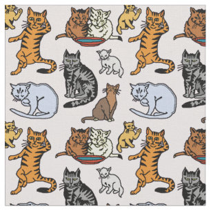 Niedliche Vintage Katze, die Muster zeichnet Stoff
