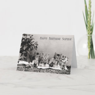 Niedliche Vintage Katze Geburtstagsparty Picnic Karte