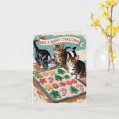 Niedliche Vintage Katzen backen Weihnachten Karte (Gelbe Blume)