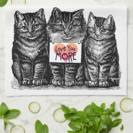 Niedliche Vintage Katzen "Liebe Sie mehr" weißes Geschirrtuch