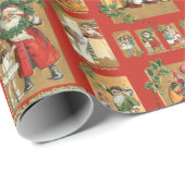 Niedliche Vintage Kinder mit Santa Collage Geschenkpapier (Rolleneckpunkt)