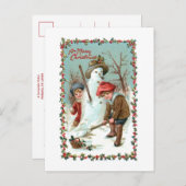Niedliche Vintage Kinder und Schneemann Postkarte (Vorne/Hinten)
