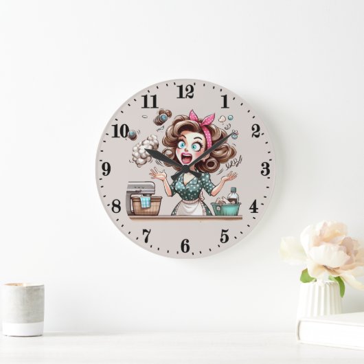 Niedliche Vintage Kochfrau Große Wanduhr (Zuhause)