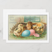 Niedliche Vintage Küken und Ostereier Feiertagskarte (Vorne/Hinten)
