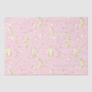 Niedliche Vintage Kupiden Engel Pink Beige Blumens Seidenpapier