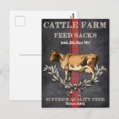 Niedliche Vintage Landkuh füttre Säcke Postkarte (Vorne/Hinten)
