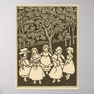 Niedliche Vintage Mädchen tanzen Jingo Ring Poster