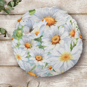 Niedliche Vintage Milchprodukte mit weißer Blüte Rundes Kissen