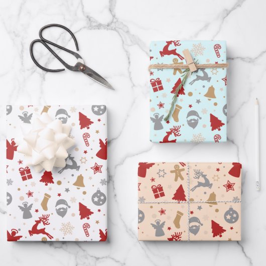 Niedliche Vintage Minimal Pastel Frohe Weihnachten Geschenkpapier Set (Vorderseite)