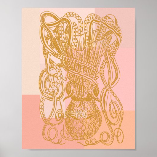 Niedliche Vintage Octopus Line Art Illustration in Poster (Vorne)