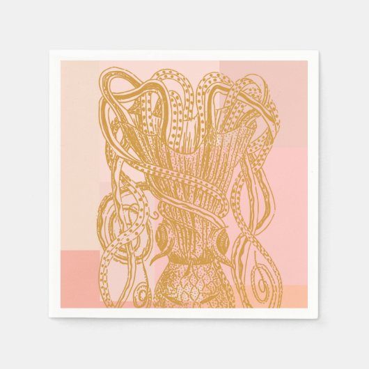 Niedliche Vintage Octopus Line Art Illustration in Serviette (Vorderseite)