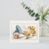 Niedliche Vintage Osterchicks und Gramophon Postkarte (Stehend Vorderseite)