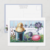 Niedliche Vintage Ostereier, Küken, Top Hat Postkarte (Vorne/Hinten)
