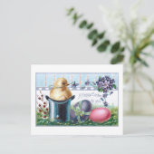 Niedliche Vintage Ostereier, Küken, Top Hat Postkarte (Stehend Vorderseite)