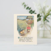 Niedliche Vintage Osterküken mit Regenbogen Postkarte (Stehend Vorderseite)