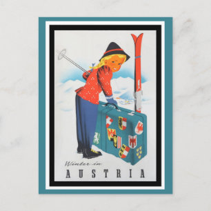 Niedliche Vintage Österreicher Alpen Skifahren Postkarte