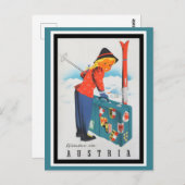 Niedliche Vintage Österreicher Alpen Skifahren Postkarte (Vorne/Hinten)