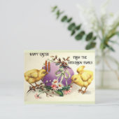 Niedliche Vintage Osterstäbchen und Blumeneier Postkarte (Stehend Vorderseite)