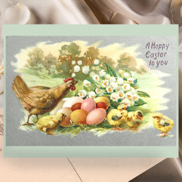 Niedliche Vintage Osterstäbchen und Blumeneier Postkarte