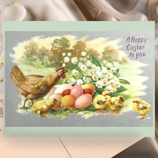 Niedliche Vintage Osterstäbchen und Blumeneier Postkarte