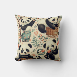 Niedliche Vintage Panda Nahtlose Malerei Kissen