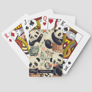 Niedliche Vintage Panda Nahtlose Malerei Spielkarten