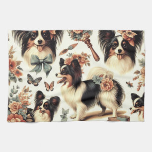 Niedliche Vintage Papillon Dog Illustration Geschirrtuch