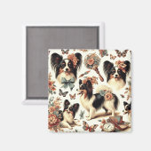 Niedliche Vintage Papillon Dog Illustration Magnet (Vorderseite/Rückseite)