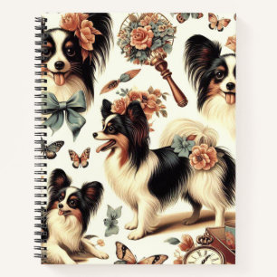 Niedliche Vintage Papillon Dog Illustration Notizblock