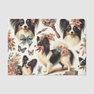 Niedliche Vintage Papillon Dog Illustration Seidenpapier