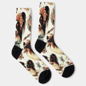 Niedliche Vintage Papillon Dog Illustration Socken (Rechts)