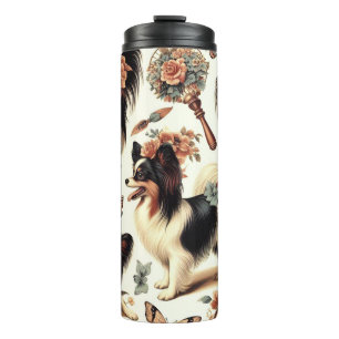 Niedliche Vintage Papillon Dog Illustration Thermosbecher