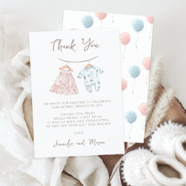 Niedliche Vintage Pink Blue Baby Bekleidung Geschl Dankeskarte