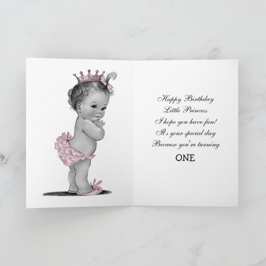 Niedliche Vintage Prinzessin 1. Geburtstag Karte (Innenseite)