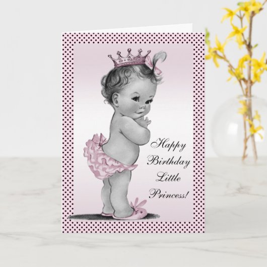 Niedliche Vintage Prinzessin 1. Geburtstag Karte (Gelbe Blume)