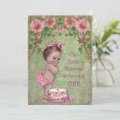 Niedliche Vintage Prinzessin 1. Geburtstag Party Einladung (Stehend Vorderseite)