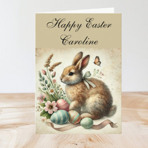 Niedliche Vintage Rabbit Bunny Hare Osterfloral Dankeskarte