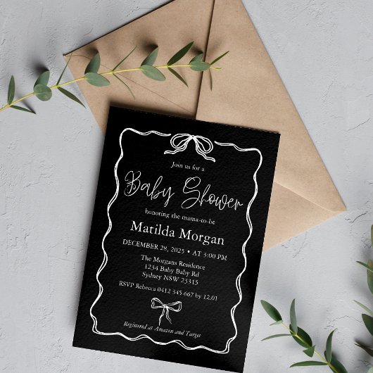 Niedliche Vintage Red Black Bow Baby Dusche Einladung