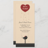 Niedliche Vintage Red & Black Love Bird-Ankündigun Einladung (Vorne/Hinten)