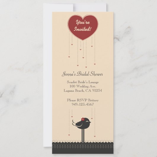 Niedliche Vintage Red & Black Love Bird-Ankündigun Einladung (Vorderseite)