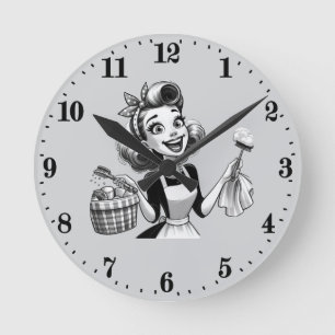 Niedliche Vintage Reinigungskraft Runde Wanduhr