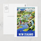Niedliche Vintage Reise nach Neuseeland Postkarte (Vorne/Hinten)