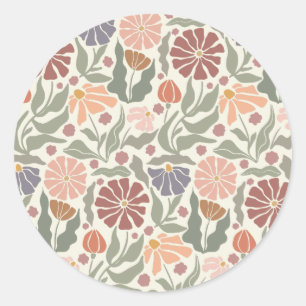 Niedliche Vintage Retro-Blume Klassischer Rundaufk Runder Aufkleber