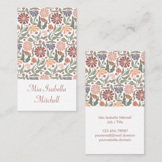 Niedliche Vintage Retro-Blume - Visitenkarte (Vorne/Hinten)