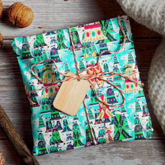 Niedliche Vintage Retro-bunt Glocken Weihnachtsaqu Geschenkpapier