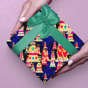 Niedliche Vintage Retro-farbene Glocken Weihnachts Geschenkpapier