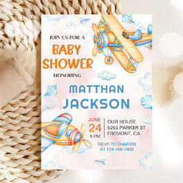 Niedliche Vintage Retro Gelbe Airplane Babydusche Einladung