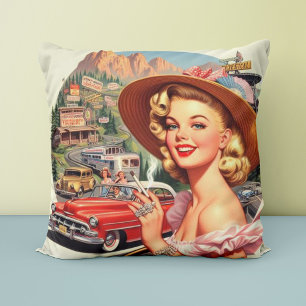Niedliche Vintage Retro Girl-Malerei Kissen