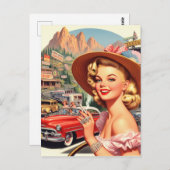 Niedliche Vintage Retro Girl-Malerei Postkarte (Vorne/Hinten)