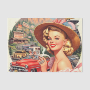 Niedliche Vintage Retro Girl-Malerei Seidenpapier